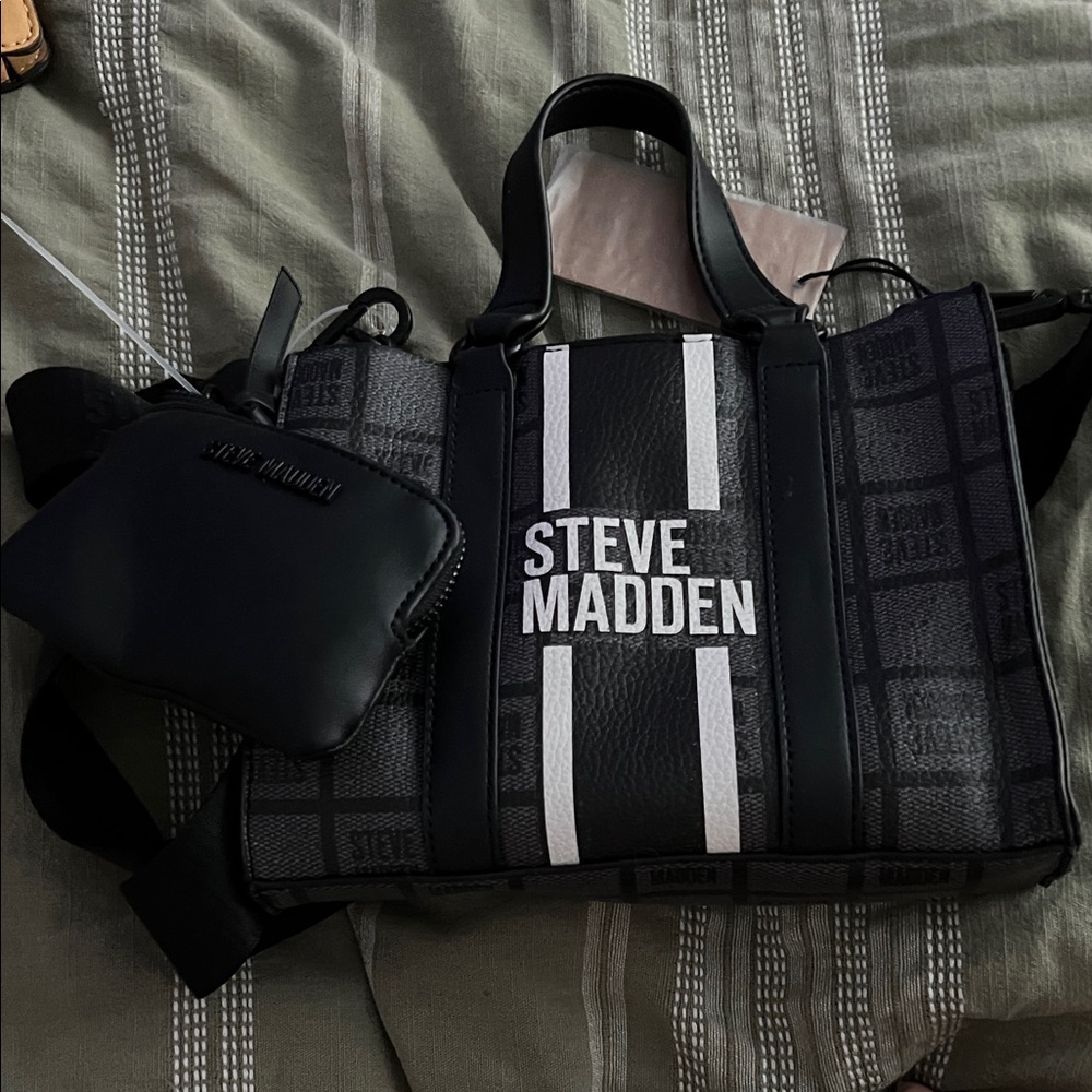 Steve Madden Black and White Men's Messenger Bag